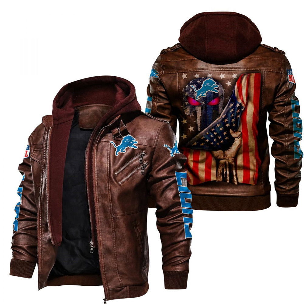 Detroit Lions American Flag 3D Leather Jacket