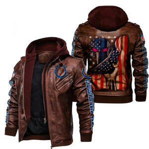 Indianapolis Colts American Flag 3D Leather Jacket