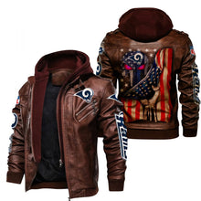 Load image into Gallery viewer, Los Angeles Rams American Flag 3D Leather Jacket