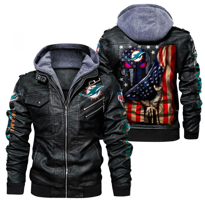Miami Dolphins American Flag 3D Leather Jacket