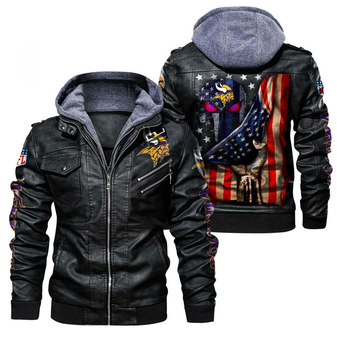 Minnesota Vikings American Flag 3D Leather Jacket