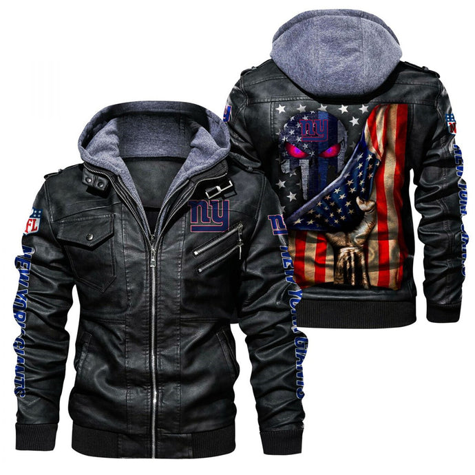 New York Giants American Flag 3D Leather Jacket