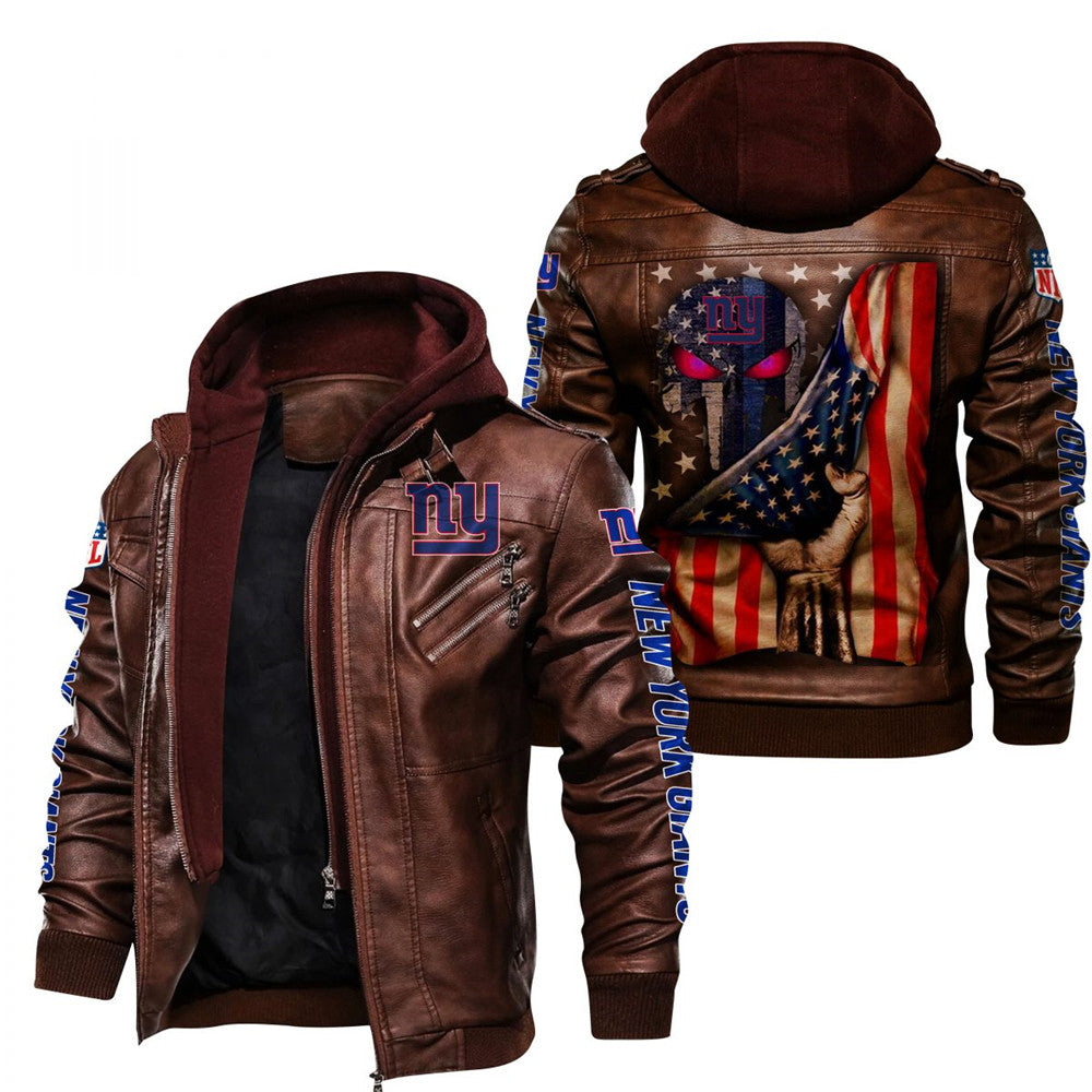 New York Giants American Flag 3D Leather Jacket