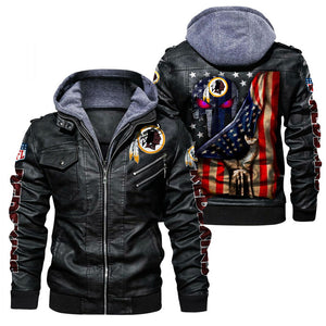 Washington Commanders American Flag 3D Leather Jacket