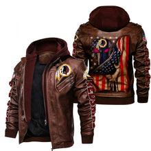 Load image into Gallery viewer, Washington Commanders American Flag 3D Leather Jacket
