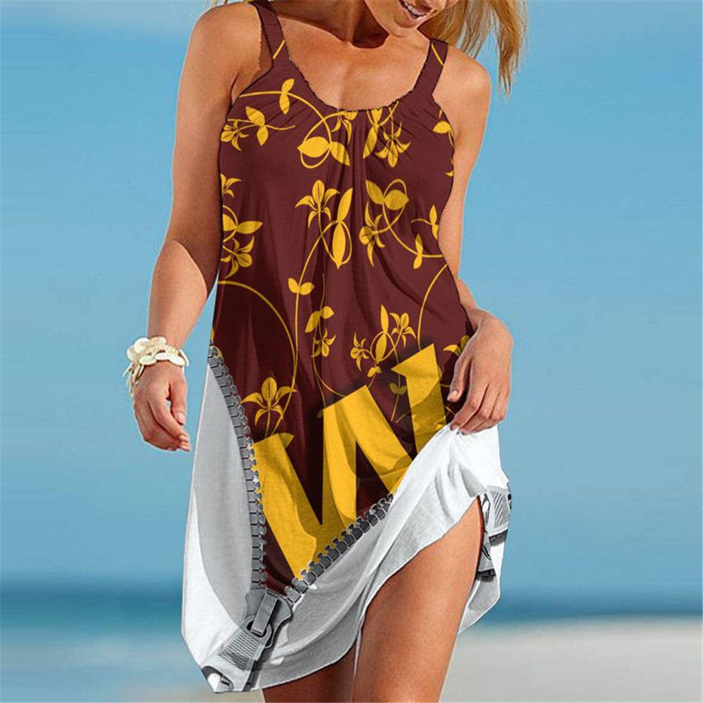 Washington Commanders Women Floral 3D Beach Dress