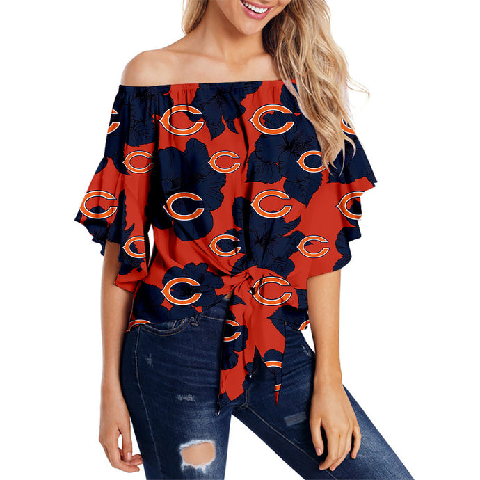 Chicago Bears Women Tropical Floral Strapless Shirt