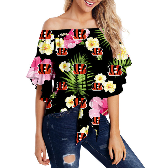 Cincinnati Bengals Women Summer Floral Strapless Shirt