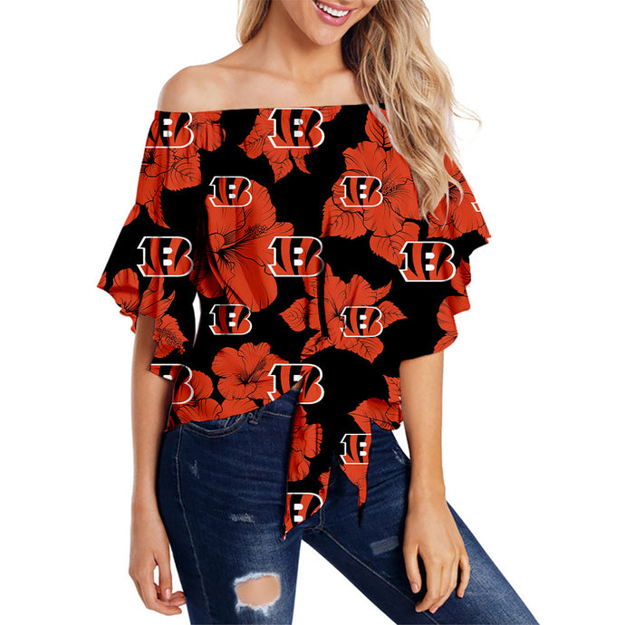 Cincinnati Bengals Women Tropical Floral Strapless Shirt