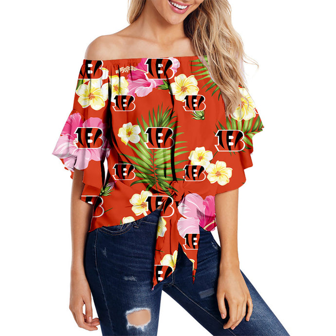 Cincinnati Bengals Women Summer Floral Strapless Shirt