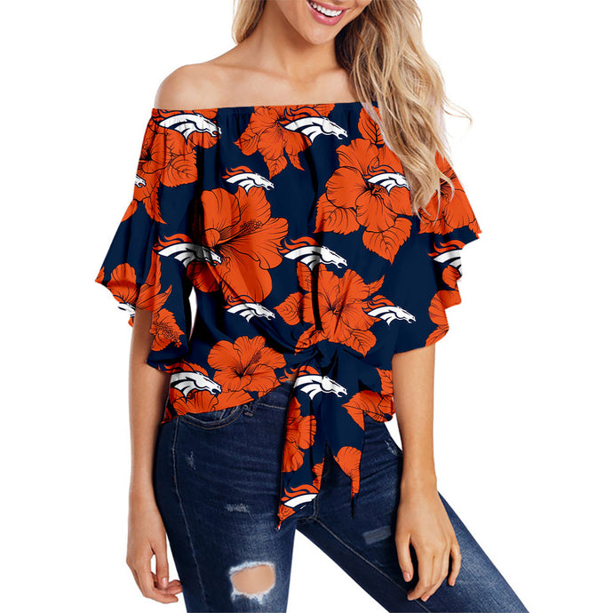 Denver Broncos Women Tropical Floral Strapless Shirt