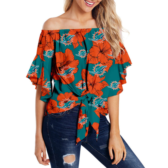Miami Dolphins Women Tropical Floral Strapless Shirt