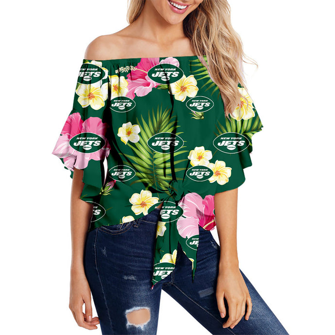 New York Jets Women Summer Floral Strapless Shirt