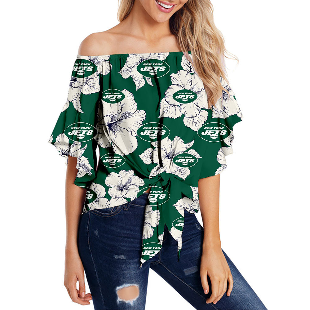 New York Jets Women Tropical Floral Strapless Shirt