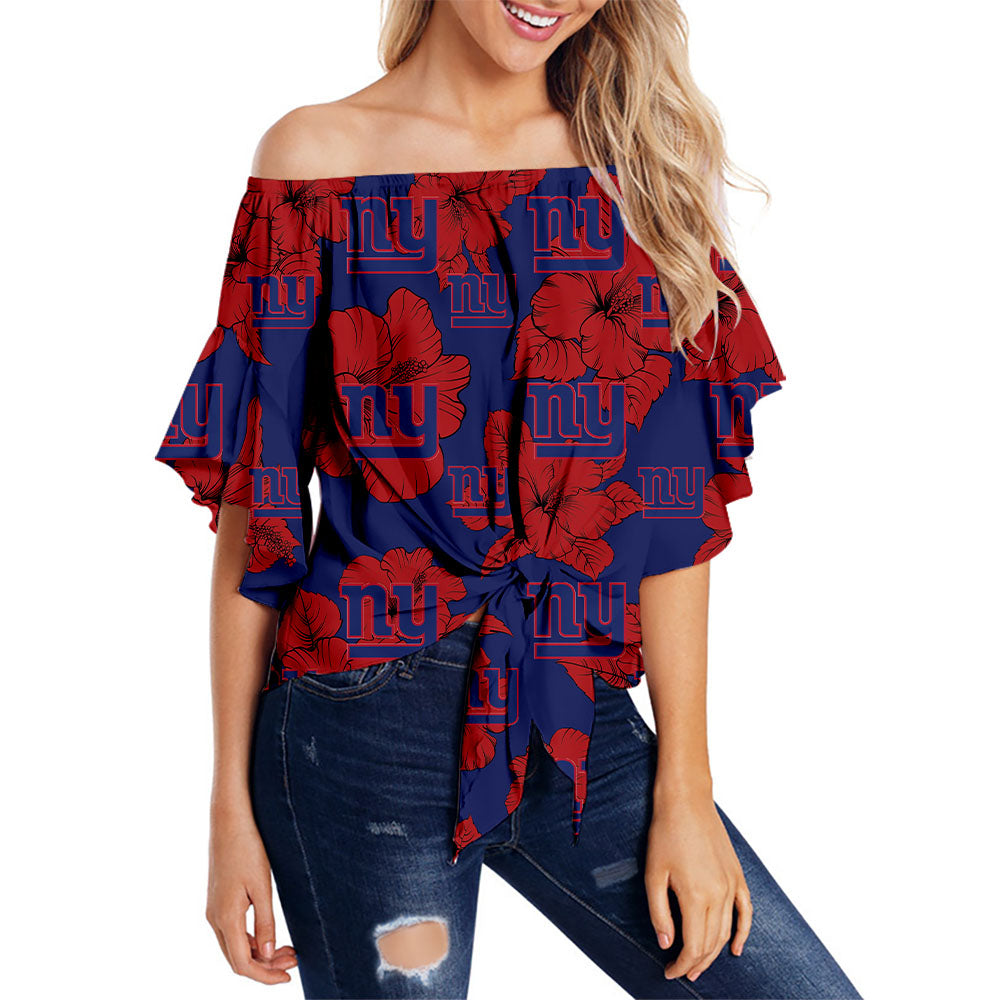 New York Giants Women Tropical Floral Strapless Shirt