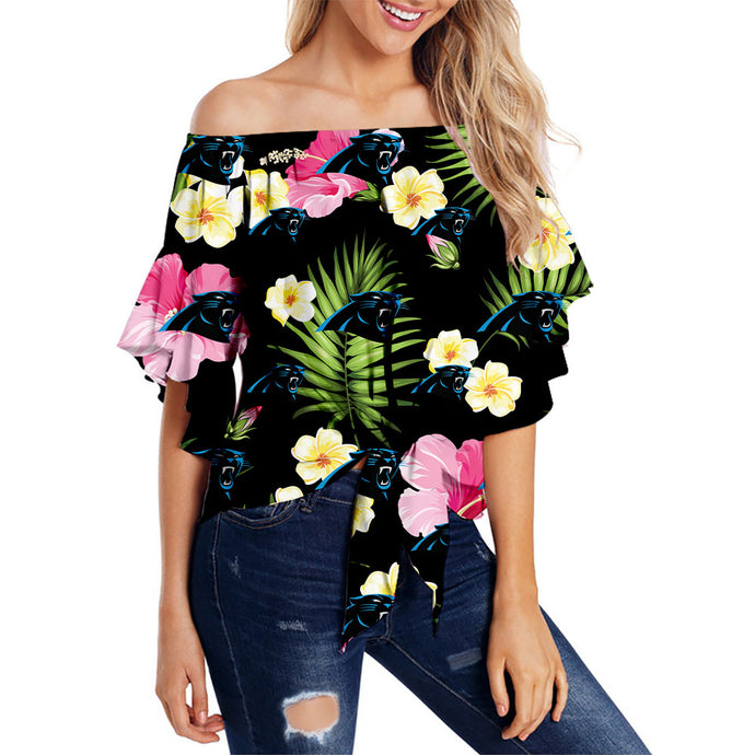 Carolina Panthers Women Summer Floral Strapless Shirt