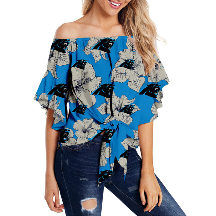 Carolina Panthers Women Tropical Floral Strapless Shirt