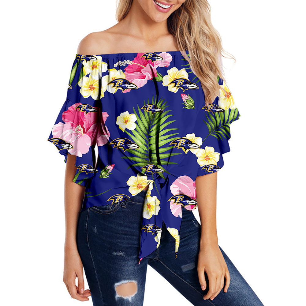 Baltimore Ravens Women Summer Floral Strapless Shirt