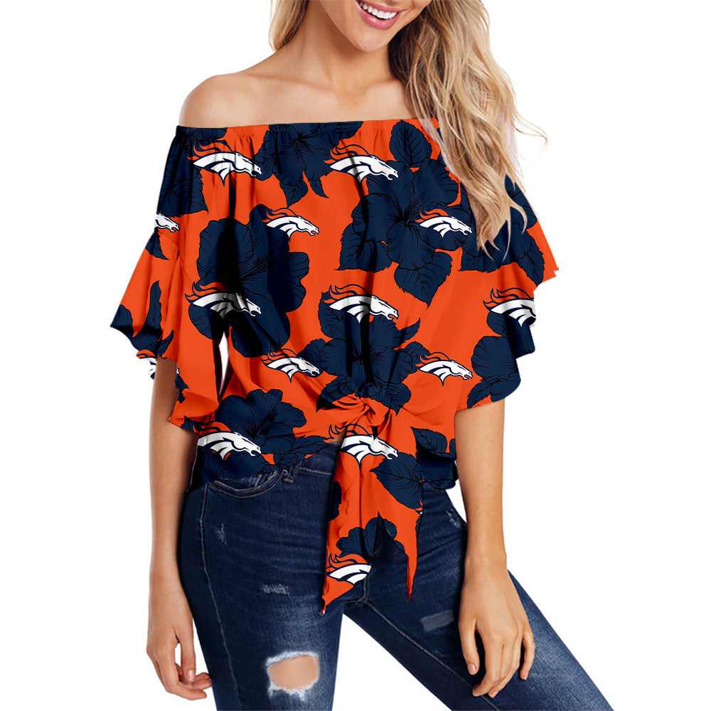 Denver Broncos Women Tropical Floral Strapless Shirt