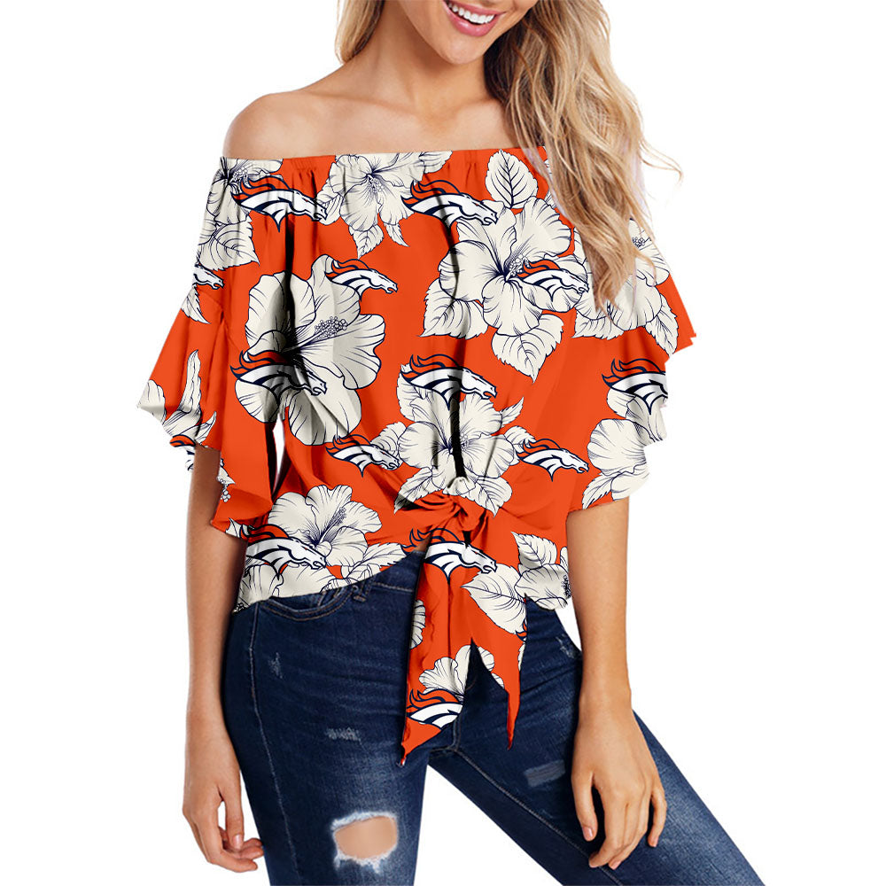 Denver Broncos Women Tropical Floral Strapless Shirt