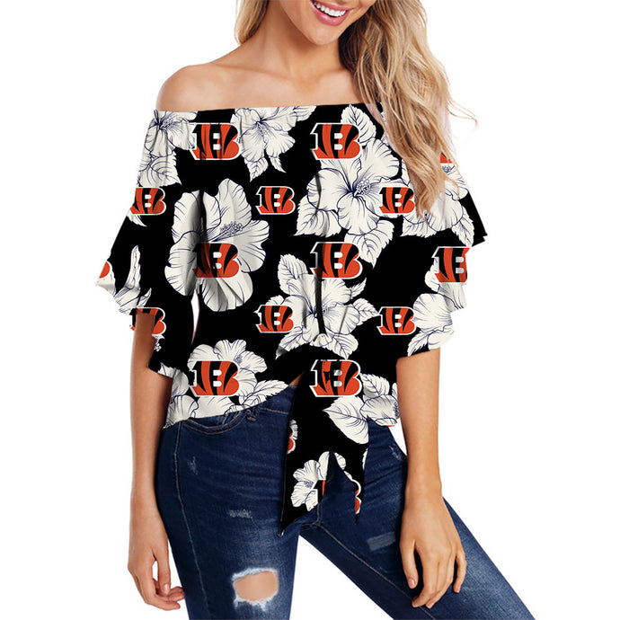 Cincinnati Bengals Women Tropical Floral Strapless Shirt