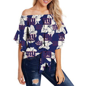 New York Giants Women Tropical Floral Strapless Shirt