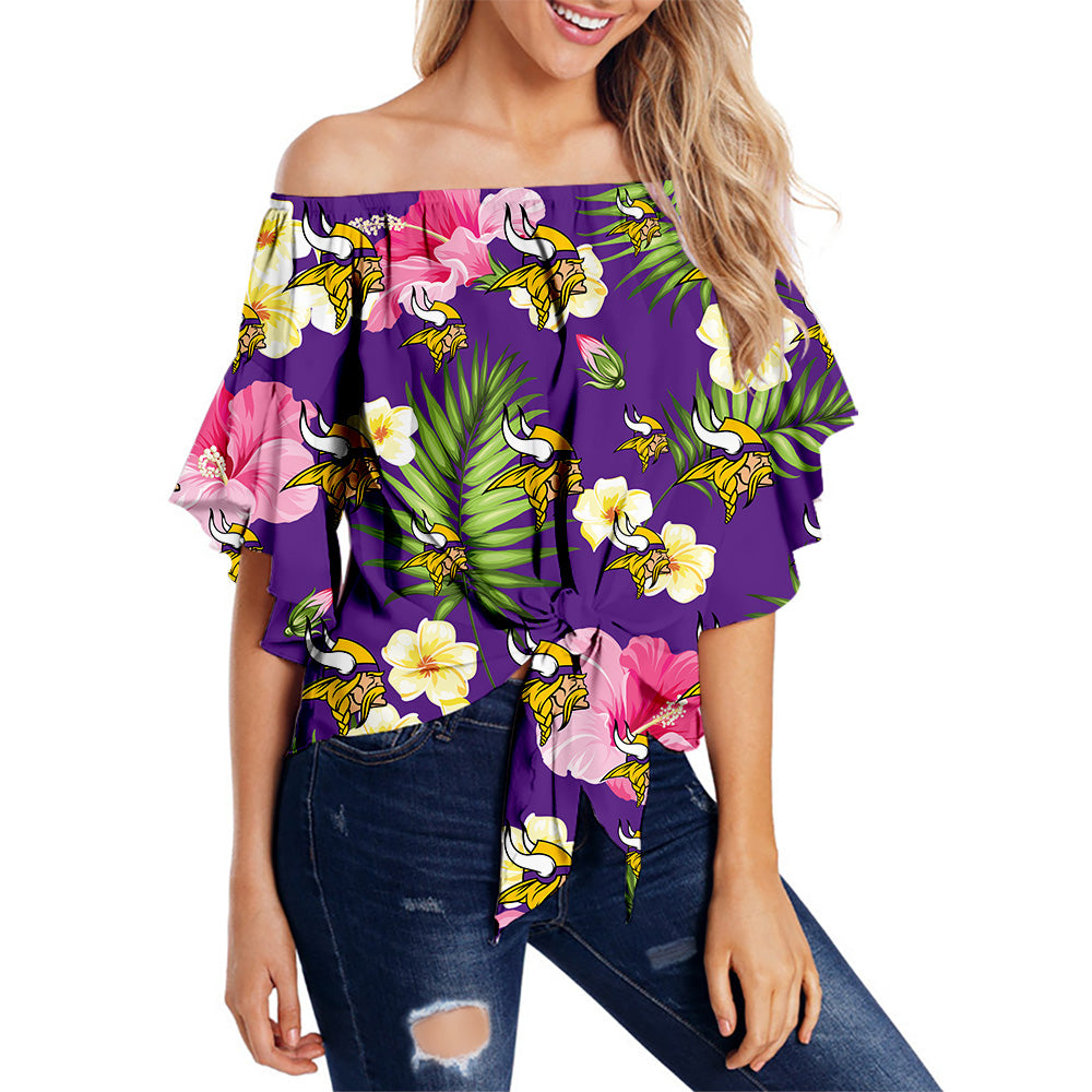 Minnesota Vikings Women Summer Floral Strapless Shirt