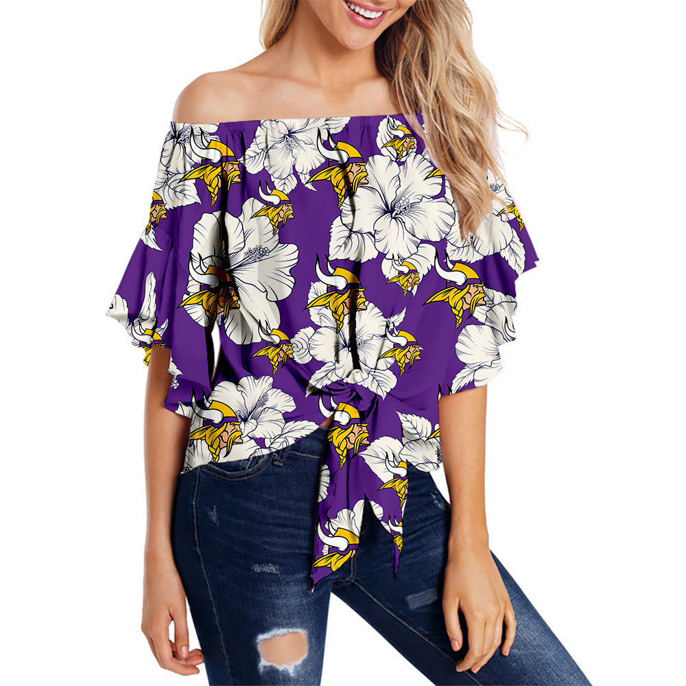 Minnesota Vikings Women Tropical Floral Strapless Shirt