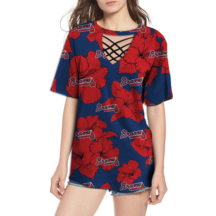 Atlanta Braves Women Tropical Floral T-Shirt