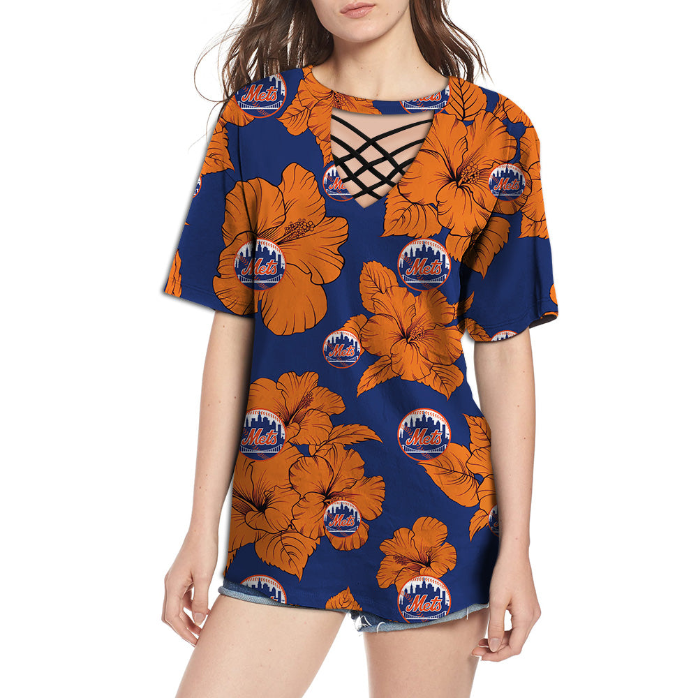 New York Mets Women Tropical Floral T-Shirt