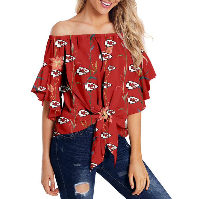 Kansas City Chiefs Women Long Leaves Strapless Shirt