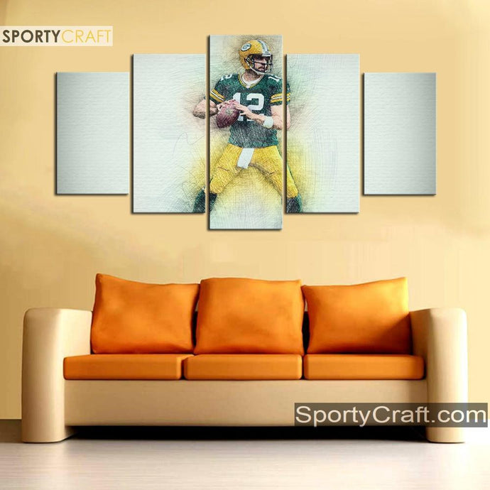 Aaron Rodgers Green Bay Packers Sketch Wall Canvas