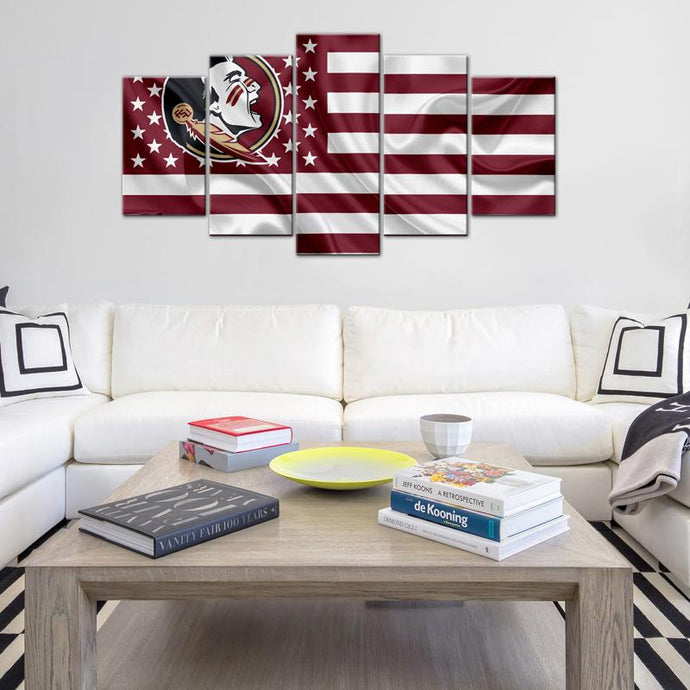 Florida State Seminoles Football American Flag 5 Pieces Painting Canvas