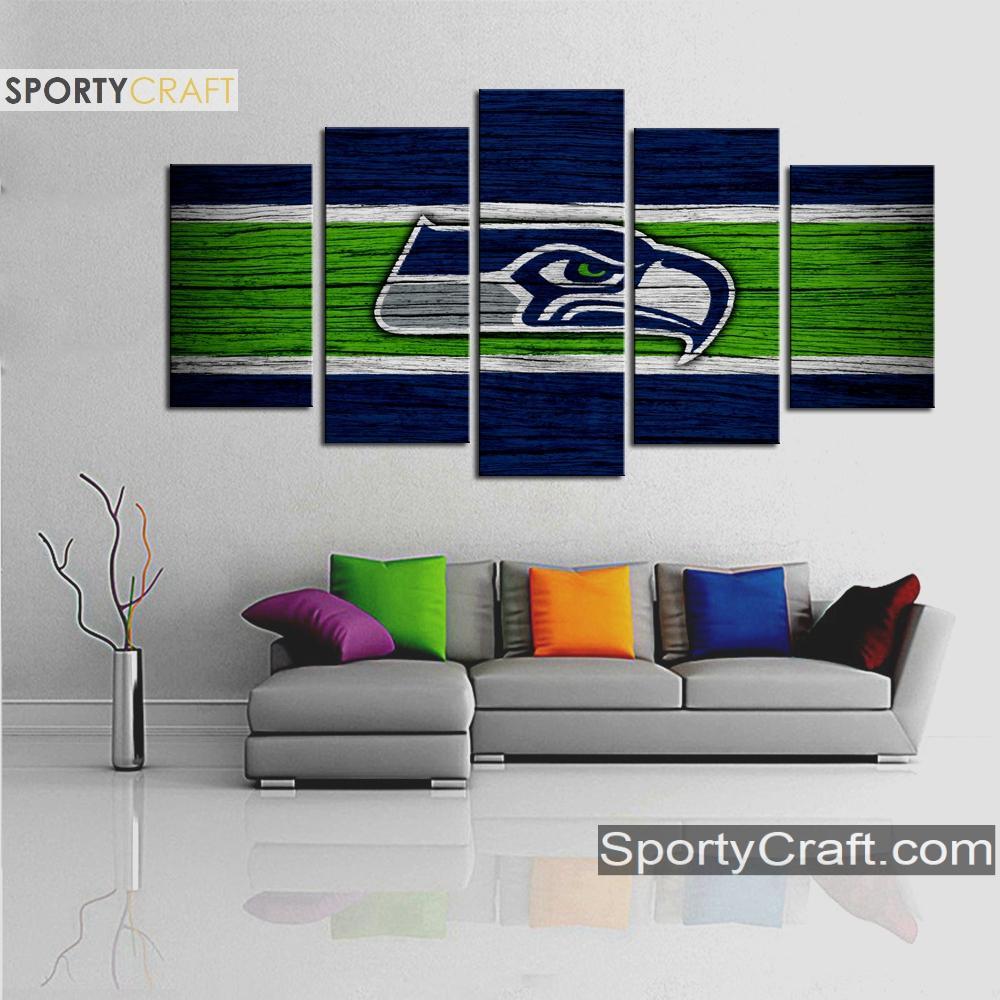 Seattle Sea Hawks Wooden Style 5 Pieces Canvas Canvas