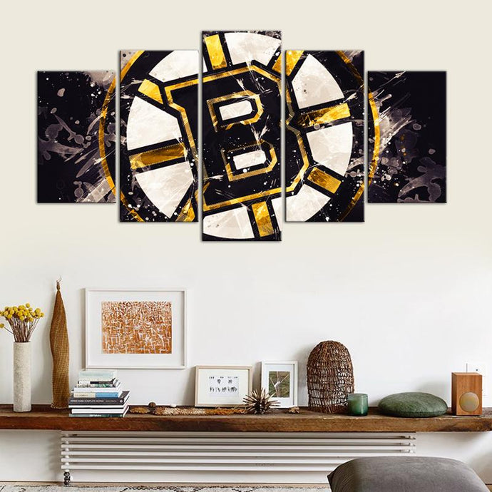 Boston Bruins Paint Splash 5 Pieces Wall Painting Canvas