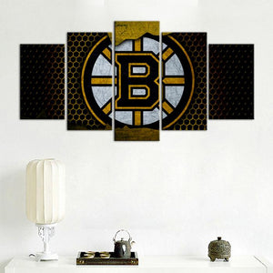 Boston Bruins Metal Look 5 Pieces Wall Painting Canvas