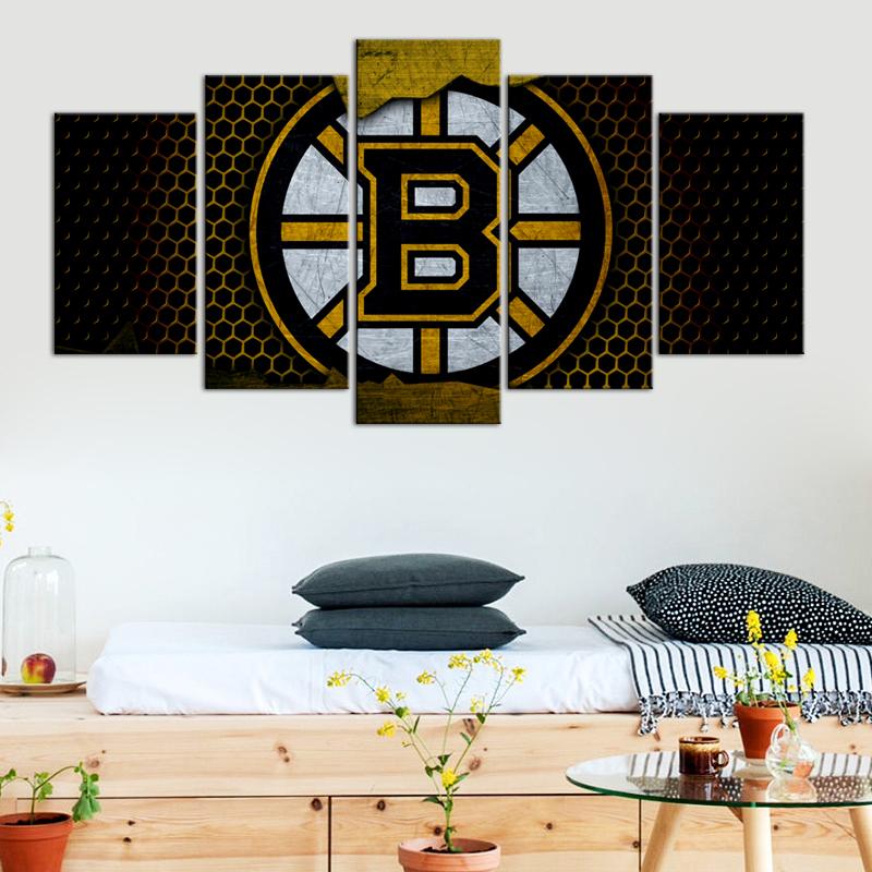 Boston Bruins Metal Look 5 Pieces Wall Painting Canvas