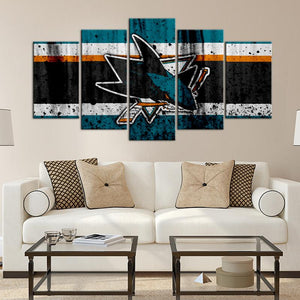 San Jose Sharks Rough Look 5 Pieces Wall Painting Canvas
