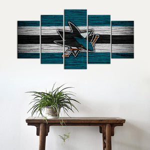 San Jose Sharks Wooden Look 5 Pieces Wall Painting Canvas