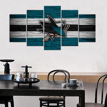 Load image into Gallery viewer, San Jose Sharks Wooden Look 5 Pieces Wall Painting Canvas