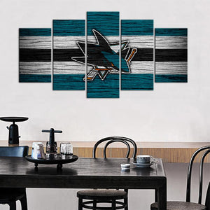 San Jose Sharks Wooden Look 5 Pieces Wall Painting Canvas