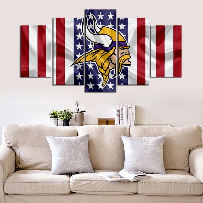 Minnesota Vikings American Flag 5 Pieces Wall Painting Canvas