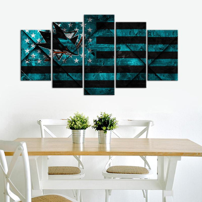 San Jose Sharks American Flag Style 5 Pieces Wall Painting Canvas