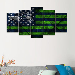 Seattle Seahawks American Flag Wall Art Canvas