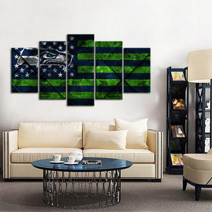 Seattle Sea Hawks Texture Wood 5 Pieces Wall Painting Canvas 