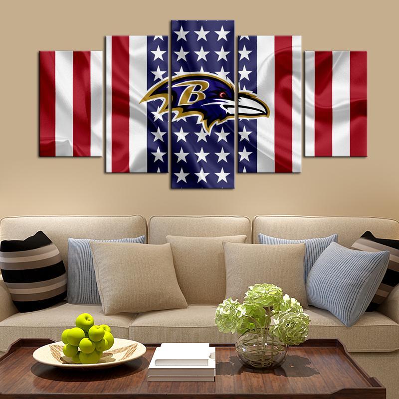 Baltimore Ravens American Flag 5 Pieces Wall Painting Canvas