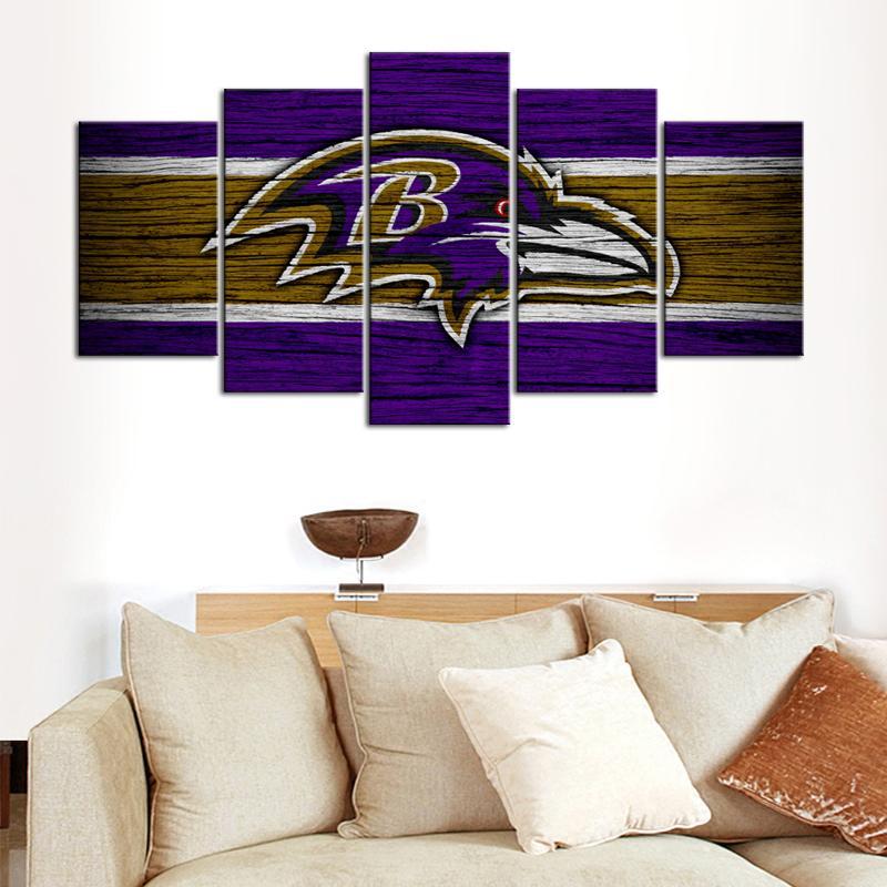 Baltimore Ravens Wooden Look 5 Pieces Wall Painting Canvas