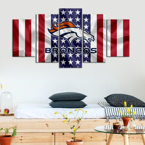 Denver Broncos American Flag 5 Pieces Wall Painting Canvas