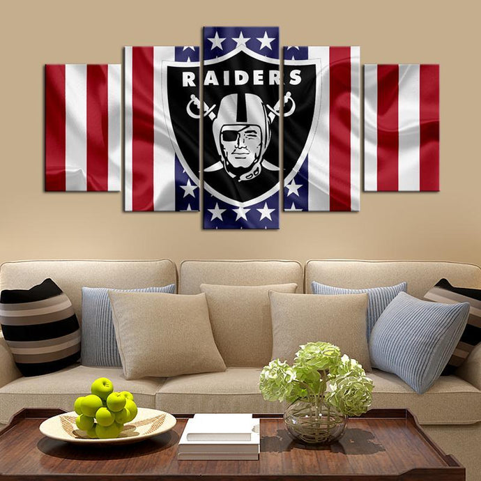 Oakland Raiders American Flag 5 Pieces wall Painting Canvas