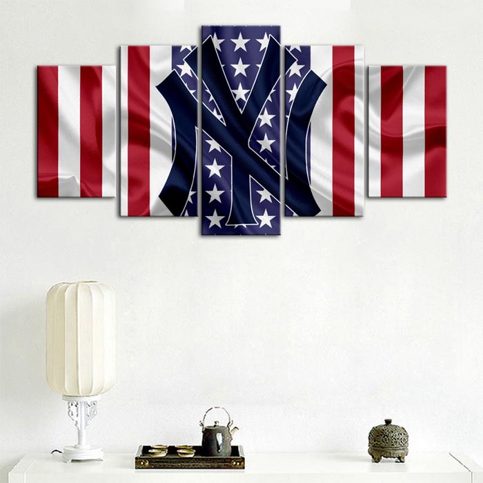 New York Yankees American Flag Canvas 5 Pieces Wall Painting Canvas